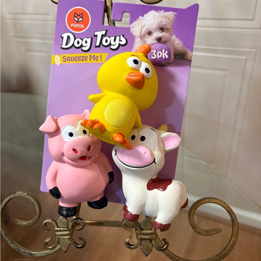 FOFOS Dog Toys Set - Yellow, Pink, White With Squeaker